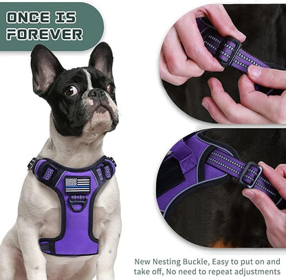 BUMBIN Tactical Dog Harness for Small Dogs No Pull, Famous TIK Tok No Pull Puppy Harness, Fit Smart Reflective Pet Walking Harness for Training, Adjustable Dog Vest Harness with Handle Purple S