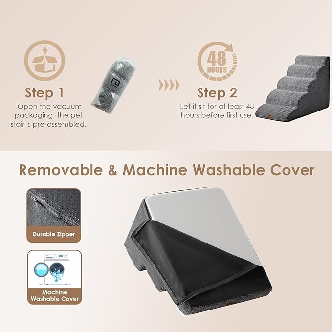 EHEYCIGA Curved Dog Stairs for High Beds 22.6" H 5-Step Dog