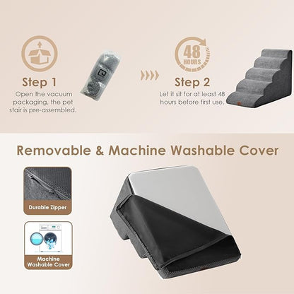 EHEYCIGA Curved Dog Stairs for High Beds 22.6" H 5-Step Dog