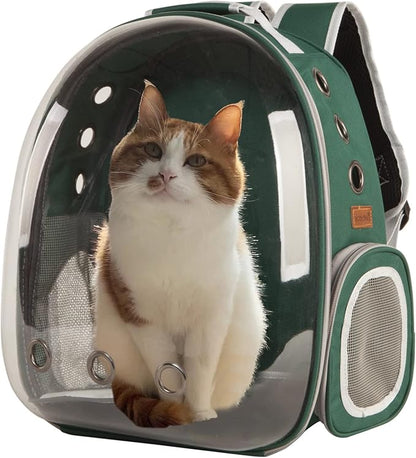 Cat Backpack Carrier Bubble Bag, Transparent Space Capsule Pet Carrier Dog Hiking Backpack, Small Dog Backpack Carrier for Cats Puppies Airline Approved Travel Carrier Outdoor Use Green