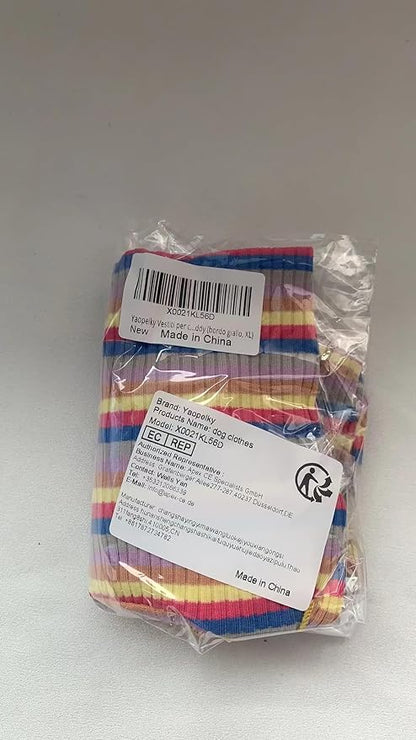 Small Medium Dog Clothes Rainbow Striped Dog Shirts Stretchable Long Sleeve Cat T-Shirt Pet Outfits for Chihuahua Yorkie Teddy (Yellow Edge, X-Large)