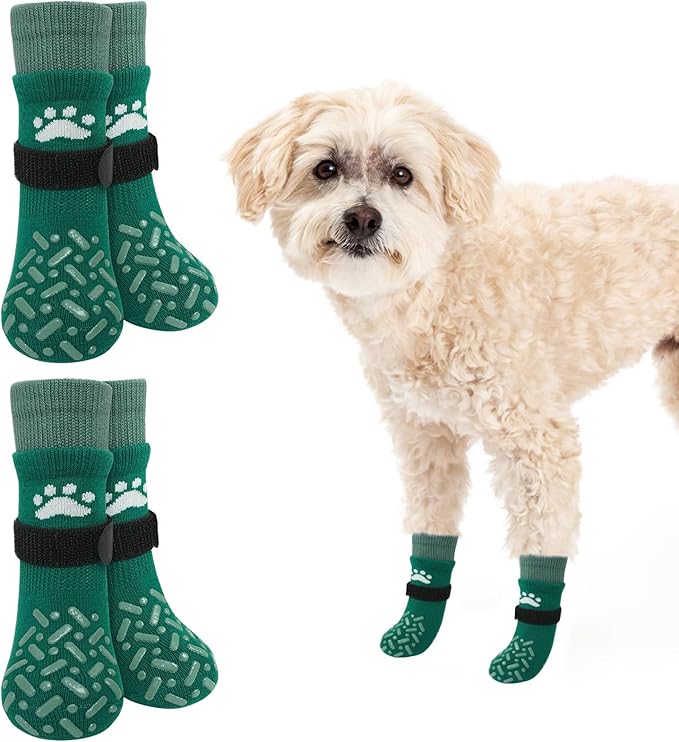 SCENEREAL Dog Socks to Prevent Licking Paws for Hot Pavement, Anti Slip Long Dog Grip Socks for Hardwood Floors, Dog Shoes Booties&Paw Protector for Small Medium Large Senior Dog, Pet Socks for Wounds