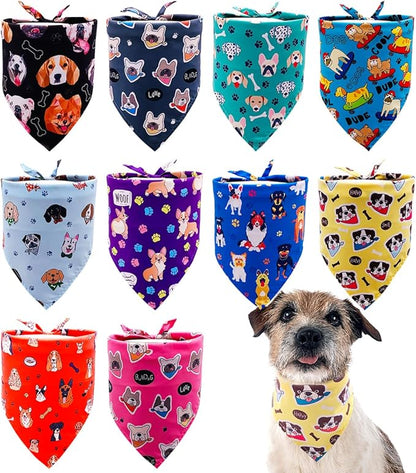 10PCS Dog Bandanas Paw Print for Small Medium Dog Triangle Bibs Head Scarves for Boys and Girls Grooming Accessories Costume