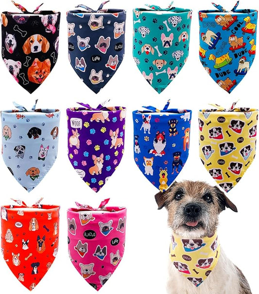10PCS Dog Bandanas Paw Print for Small Medium Dog Triangle Bibs Head Scarves for Boys and Girls Grooming Accessories Costume