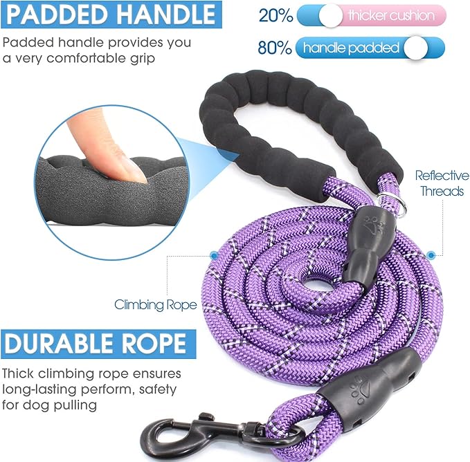 BAAPET 2/4/5/6 FT Dog Leash with Comfortable Padded Handle and Highly Reflective Threads for Small Medium and Large Dogs (6FT-1/2''
