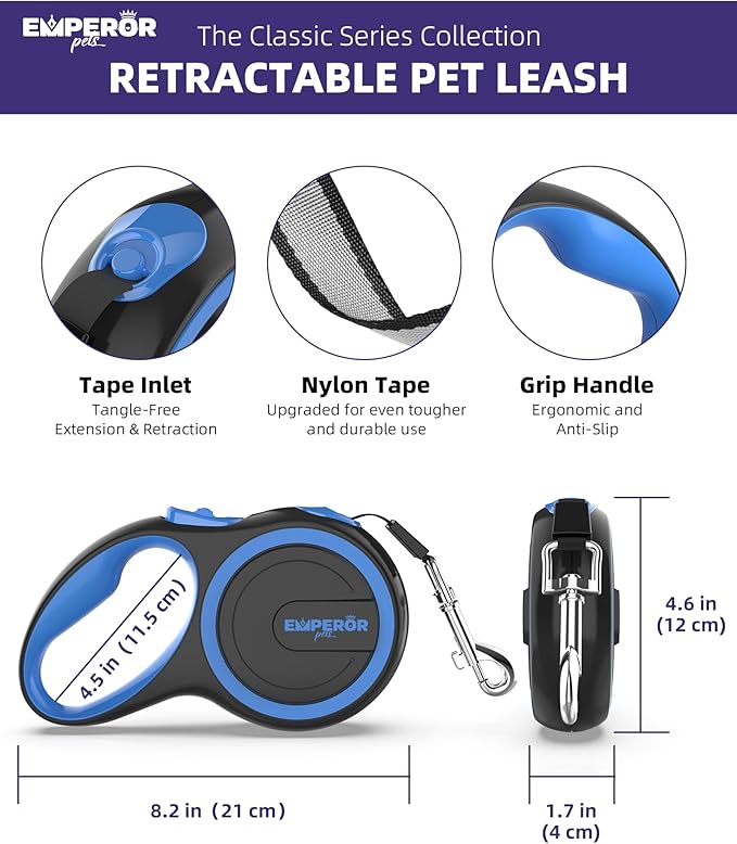 Emperor Pets 16 Feet Retractable Dog Leash Large Dogs 110lb, Large 26 ft, -BL16