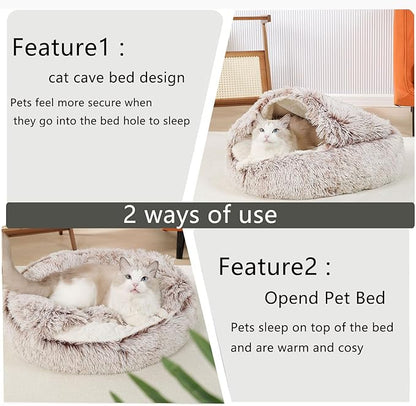 Cat Beds for Indoor Cats Cave&Calming Hoode Dog Beds Non-Slip Round Donut Cat Bed 20 inch,