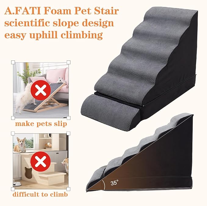 30 inch Foam Pet Stairs for High Beds, Extra Wide 6 Tier Dog Stairs/Steps for High Beds up to 36 Inches High, Non-Slip Dog Ramps for Small Dogs, Injured Pets, and Small Animals, Dark Grey