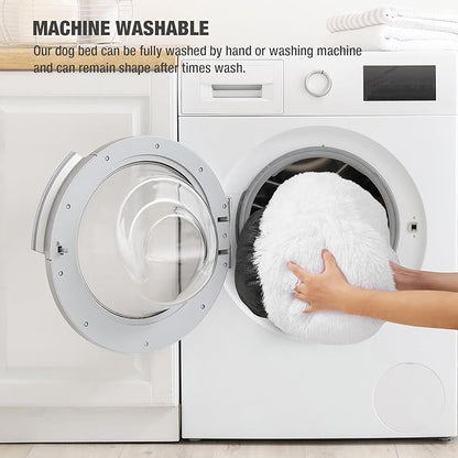 Veehoo Calming Dog Bed for Large Medium Dogs 45 lbs 30", White