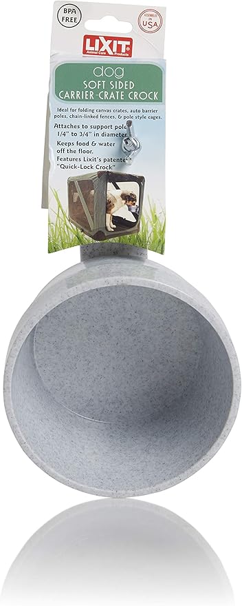 Lixit Quick Lock Removable Dog Kennel Bowls for Wire and Soft Sided Crates (20oz Soft Crate, Granite)