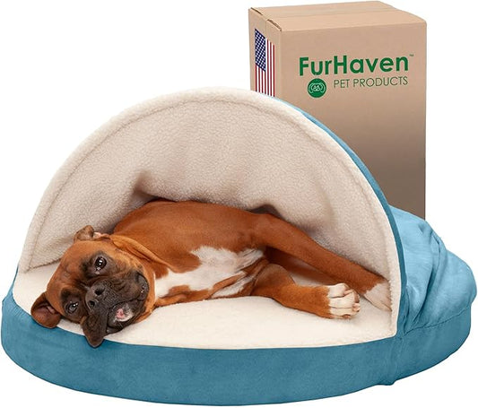 Furhaven 35" Round Memory Foam Dog Bed for Large/Medium Dogs w/ Removable Washable Cover 50 lbs 35-inch