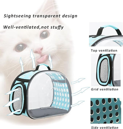 Cat Carrier Collapsible Breathable Package,Space Capsule Transparent Portable Bags Foldable Handbag for Pets Dogs Kitten Puppies,Designed for Travel, Hiking, Walking & Outdoor Use (Blue)