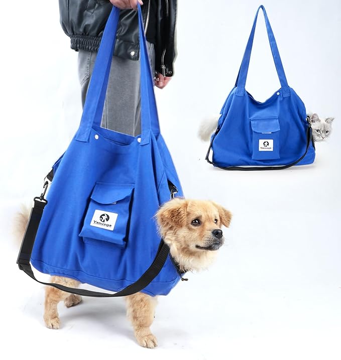 Cat Soft Travel Carrier Sling Bag Pet Supplies Cat Restraint for Nail Trimming, Color Blue Size XL Adjustable Crossbody Strap Storage Pocket, Large Space for 11 to 24 lbs Cats and Small Dogs