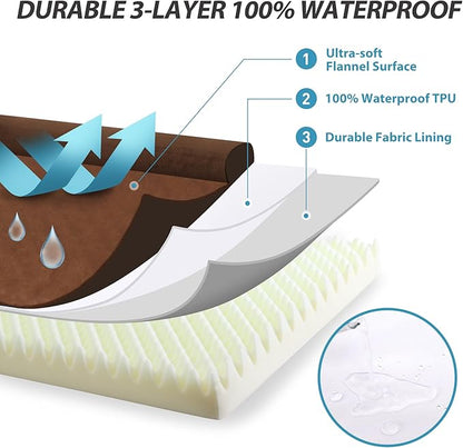 KSIIA Orthopedic Dog Bed Waterproof Dog Beds for Large Dogs Flannel Bolster Dog Couch Bed with Egg Crate Foam Removable Washable Cover & Nonskid Bottom 36 x 27 Inch,