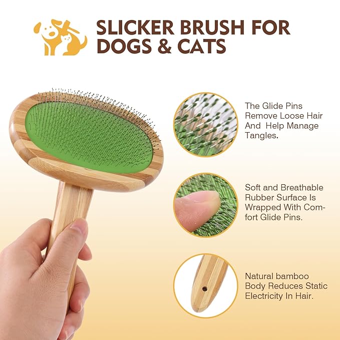 Dog Grooming Brush Kit,Deshedding Dog Brush for Shedding Short Hair Dogs with Pet Nail Clipper and File, Two Sided Pet Brushes for Dogs Removing Dirt & Loose Hair(7PCS) GREEN