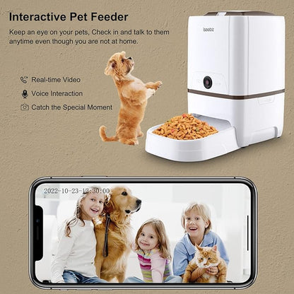 Automatic Pet Feeder with Camera, 6L App Control Smart Feeder Cat Dog Food Dispenser, 2-Way Audio, Voice Remind, Video Record, 6 Meals a Day for Medium Large Cats Dogs, Compatible with Alexa