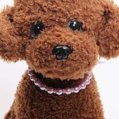 Dog Cat Pearls Necklace Collar with Bling Accessories and Ribbon Bow Pet Puppy Jewelry for Female Dogs Cats Small Medium (L