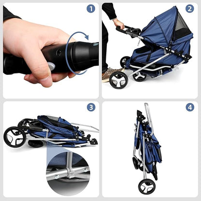 Foldable Dog Stroller for Small Medium Dog Cat 3 Wheels