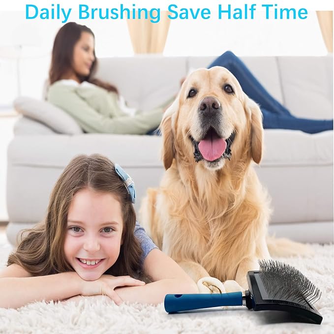 Dog Slicker Brush - Large Grooming Brushes for Dogs - Professional Groomer Supplies for Long Hair Pet - Slicker Brush For Goldendoodles-Easy To Use - Comfortable - Removes Long and Loose Hair