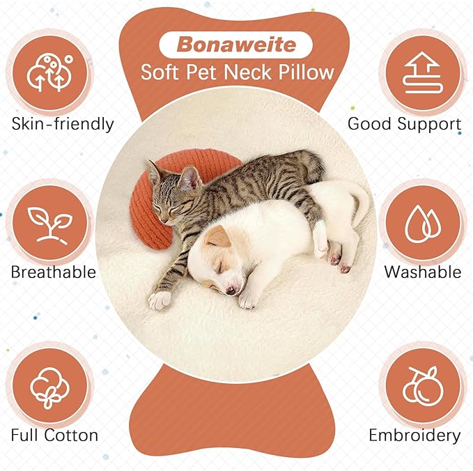 Bonaweite Cat Pillow, Soft Calming Pillow for Dogs, Pet Neck Pillows for Cervical Protection and Sleeping Support, Cat Calming Toy for Anxiety Relief, U-Shaped Soothing Cuddler