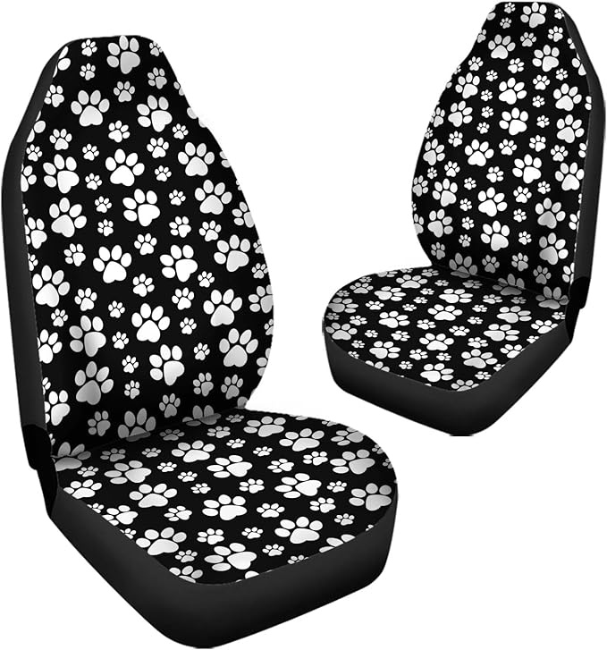 Black White Dog Paw Print Waterproof Car Accessories Interior Decor 2 Pcs