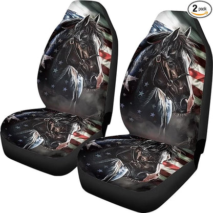 Horse American Flag Seat Covers Decorative Accessories for Cars Trucks SUV 2-Pack Car Seat Covers Car Accessories Auto Interior Covers for Truck Van SUV