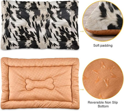 3D Cow Print Pet Bed Pad Soft Dog Bed Mat with Anti-Slip Bottom, Machine Washable Crate Pad Mattress for Dog Sleeping- 24 * 18inches