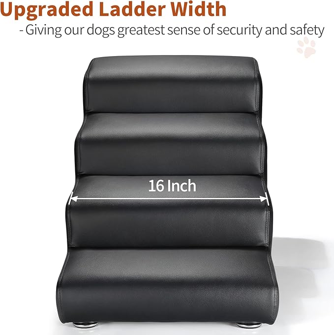 Senneny Black Faux Leather Dog Stairs 150 lbs, 4 Step