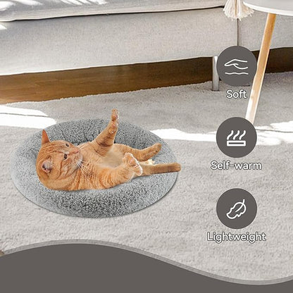 Enjoying Small Round Cat Bed Diameter 13.78" Round Cat Pillow Bed for Tiny Cats Puppy Relying/Curling Sleep Warm Cat Cushion for Crates