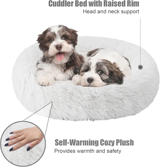 Aurako Cat Bed Dog Bed Round Cushion Pet 23" Milky