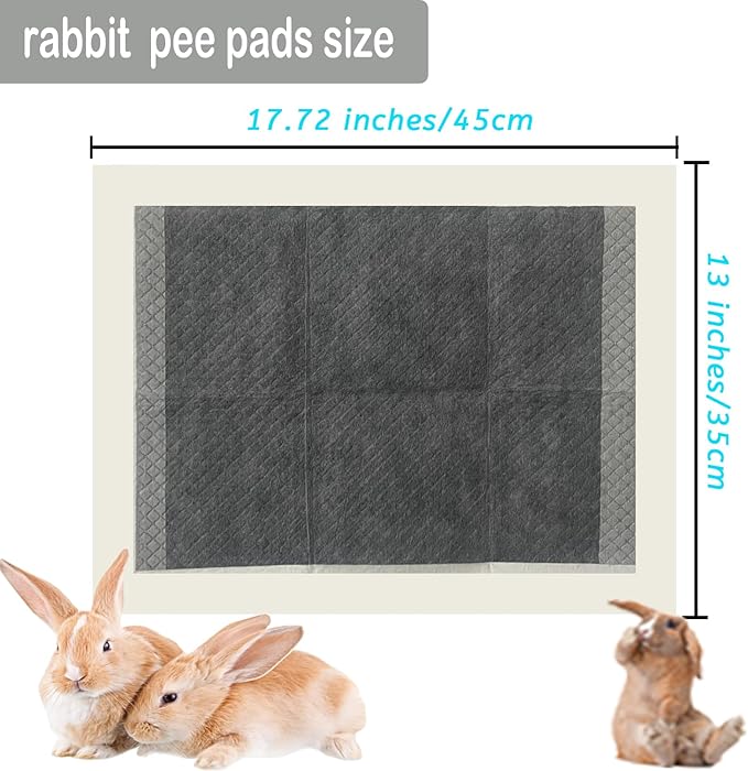 kathson 100 Piece Rabbit Pee Pads,Disposable Pet Pees Pad,Cage Black Carbon Liner,Super Absorbent Leak Proof Cushion Reduce Odor Bunny Training Accessories for Puppy Kitten Hamsters Hedgehog(S)