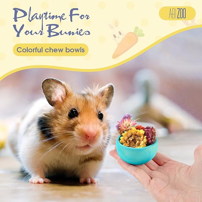 Abizoo Hamster Chew Bowl,4 Pcs Dwarf Hamster Food Bowl Wood Edible Chew Toys for Rabbit Guinea Pig Chinchilla Degu Gerbil Squirrel Bunny Enrichment Toys Small Size Treats for Teeth