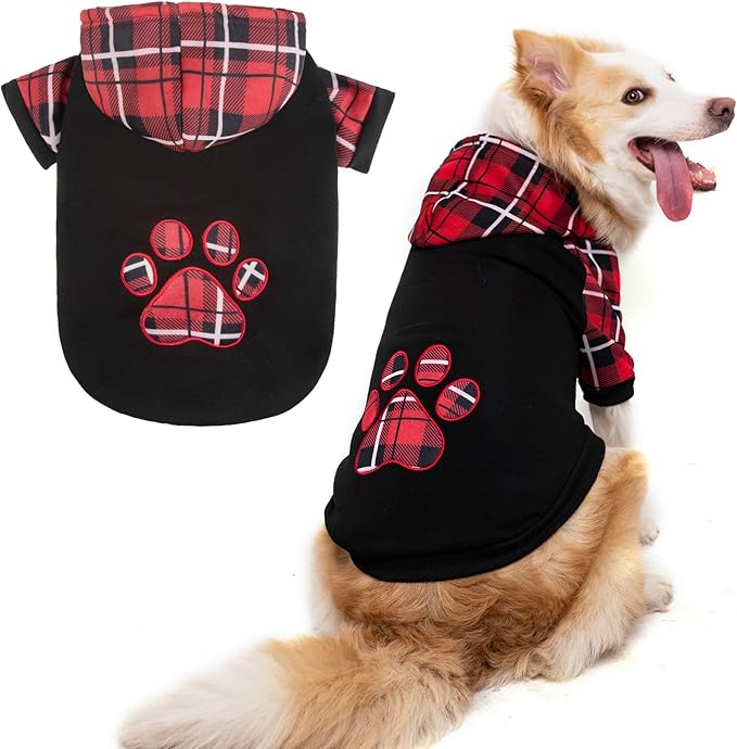 KOOLTAIL Plaid Dog Hoodie Pet Clothes Sweater with Hat and Pocket for Small Medium Large Size Dogs