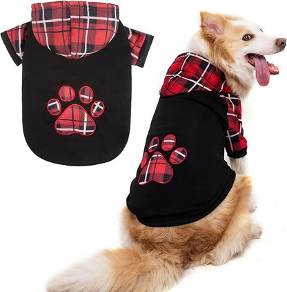 KOOLTAIL Plaid Dog Hoodie Pet Clothes Sweater with Hat and Pocket for Small Medium Large Size Dogs