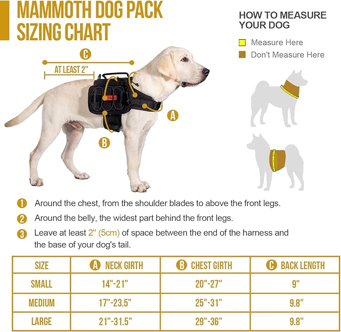 OneTigris Dog Backpack MAMMOTH for Medium & Large Dogs, Nylon Backpack for Dogs Tactical Pet Backpack with Side Pockets for Hiking Walking Training Running (Black, Small)