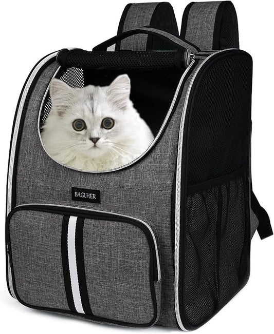 BAGLHER Pet Carrier Backpack, Ventilated Design, Pet Travel Backpack with Comfortable Shoulder Straps, Thicker Bottom Support, Two-Way Entrance Pet Carrier Backpack, Grey