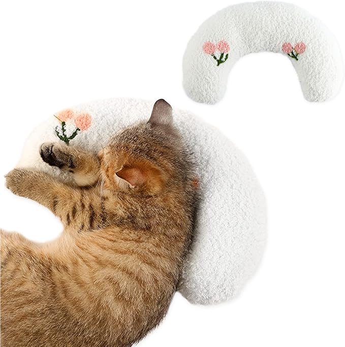 Dog Pillow Bed, Cat Calming Pillow, Dog Neck Pillow for Joint Relief Sleeping, Ultra Soft Half Donut Cuddler, Pillow Pet for Upper Spine Support, Doggy/Kitten Pillow Training Toy，White