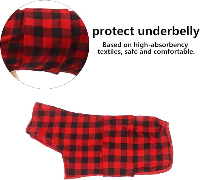 Geyecete Dog Drying Coat -Dry Fast Dog Bag-Dog Bathrobe Towel-Microfibre Fast Drying Super Absorbent Pet Dog Cat Bath Robe Towel-Red Black Grid-M