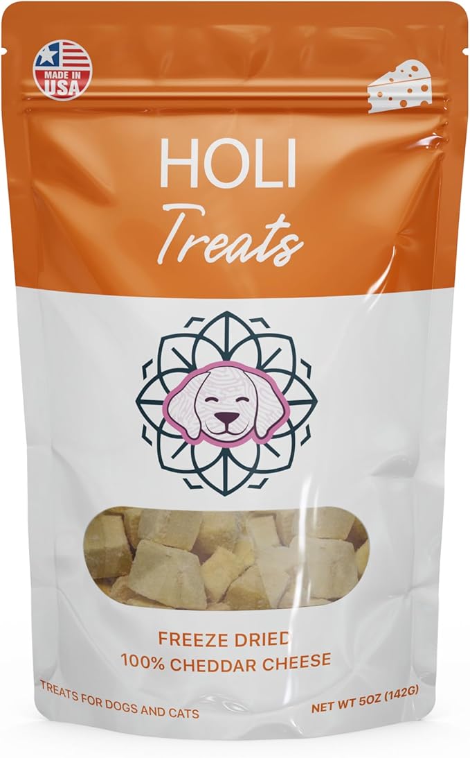 HOLI Freeze Dried Cheddar Cheese Dog Treats - 100% All Natural - Human Grade, Single Ingredient, Lactose Free - Grain Free, Gluten Free, Soy Free – (5 Ounce)