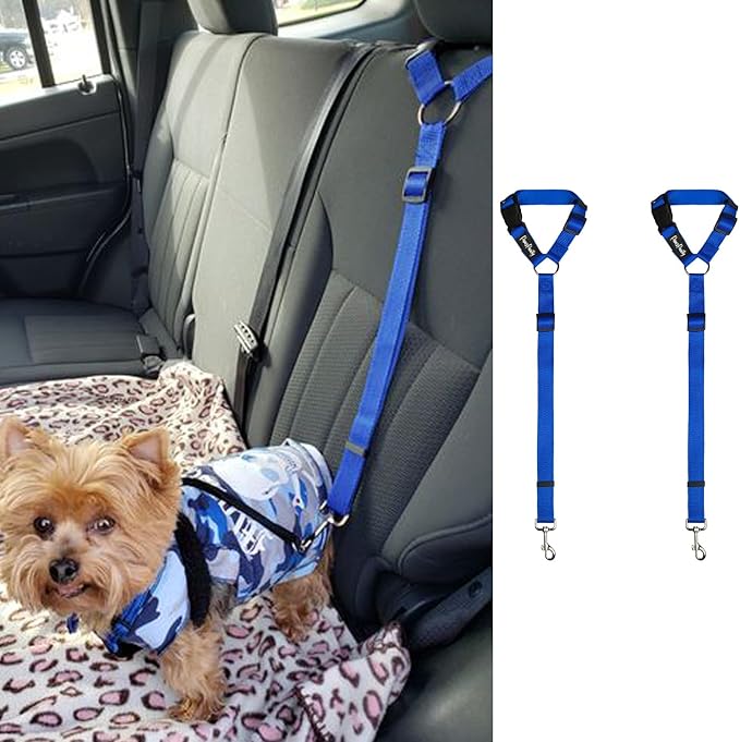 PawsPawty 2 Pack Headrest Dog Car Safety Seat Belt Adjustable Nylon Fabric Car Leash Vehicle Seatbelts Harness for Dogs 2-in-1 Leash and Restraint