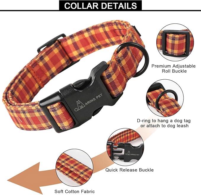 ARING PET Fall Dog Collar-Cotton Halloween Plaid Dog Collar