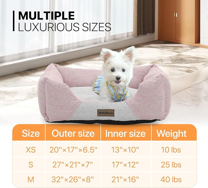 MoNiBloom 20"x17"x6.5" Dog Beds for Small Size Dogs Machine-Washable Linen-Like Fabric Pet Beds Warming Cozy Soft Bed for Dogs and Cat