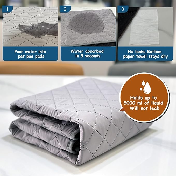 Washable Dog Pee Pads 2 Pack 35.4" x 28" Reusable 4-Layer Construction 100% Leakage
