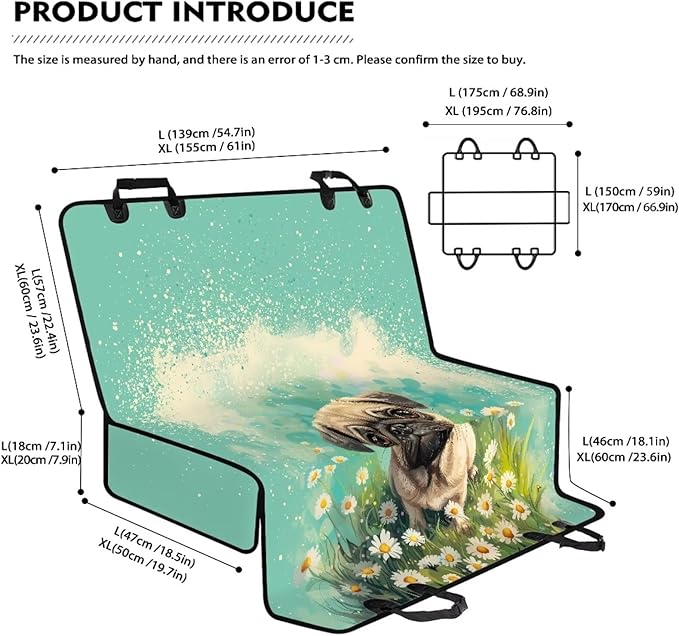 AFPANQZ Pug Dog Car Seat Cover Waterproof Pet