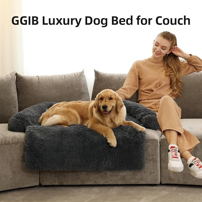 Calming Dog Bed Fluffy Plush Dog Mat for Furniture Protector with Removable Washable Cover for Large Medium Small Dogs and Cats (Extra Large(53x39.3x6)