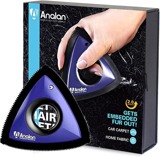 Analan Mini Pet Hair Remover for Car Detailing, Auto Interior, Furniture, Couch, and Carpet, Effective Triangle Carpet Dog Hair Remover - Lint and Fur Cleaning Supplies