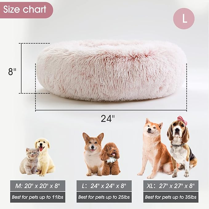 WESTERN HOME WH Calming Dog Bed & Cat Bed, Anti-Anxiety Donut Dog Cuddler Bed, Warming Cozy Soft Dog Round Bed, Fluffy Faux Fur Plush Dog Cat Cushion Bed for Small Medium Dogs and Cats