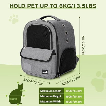 Pecute Cat Backpack with Interactive Window, Cat Backpack Carrier with Breathable Scratch-Resistant Mesh, 2 Side Openings, Backpack for Cats, Puppies or Rabbits,Great for Travel Hiking Camping