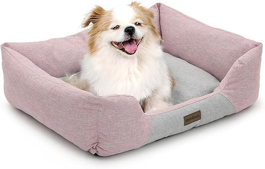 MoNiBloom 27"x21"x7" Dog Beds for Medium Small Dogs Machine-Washable Linen-Like Fabric Pet Beds Warming Cozy Soft Bed for Dogs and Cat