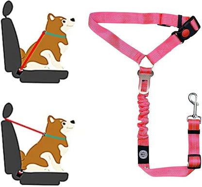 Reflective 2 in 1 Dog, Puppy and Cat Stretchable, NonChew, Indestructible Seat Belt Harness Leash and Headrest Collar Accessary for Vehicle, Pet Safety, Nylon, Heavy Duty and Elastic (Pink)